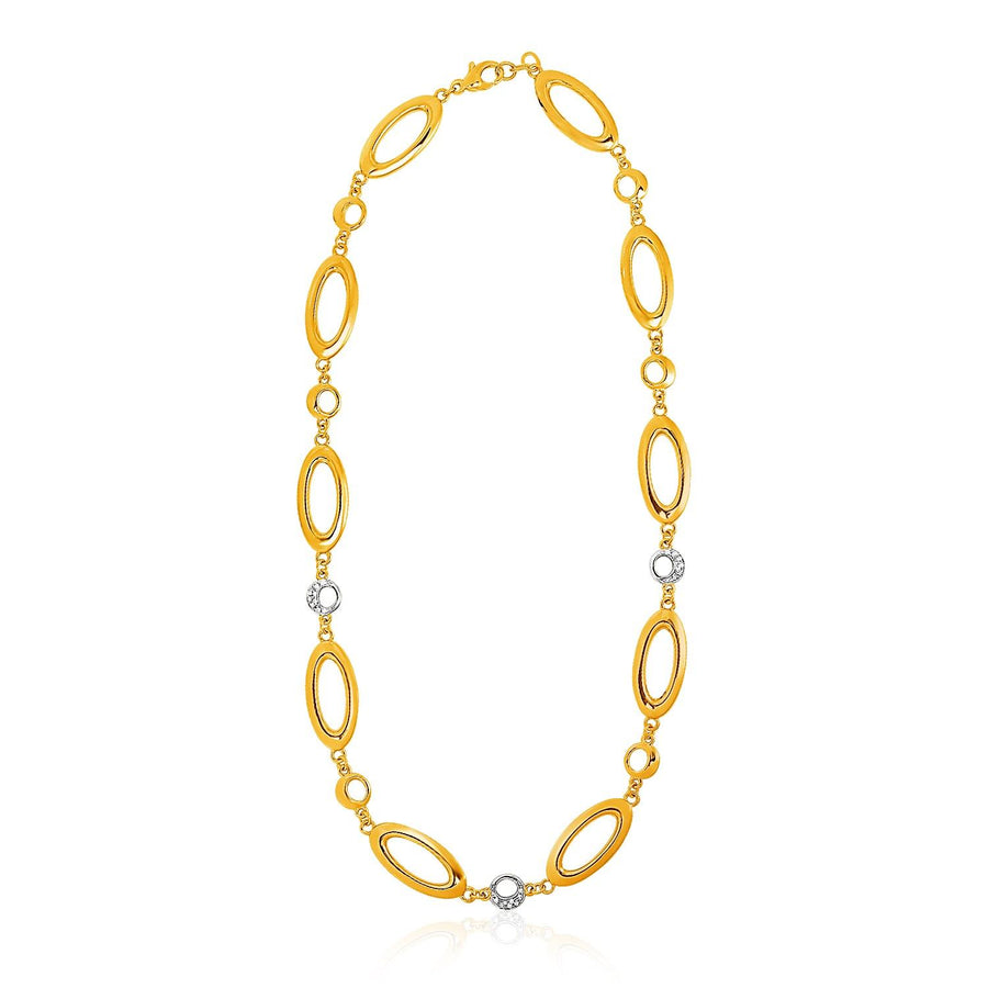14k Yellow Gold and Diamond Oval and Crescent Moon Link Necklace (1/10 cttw)