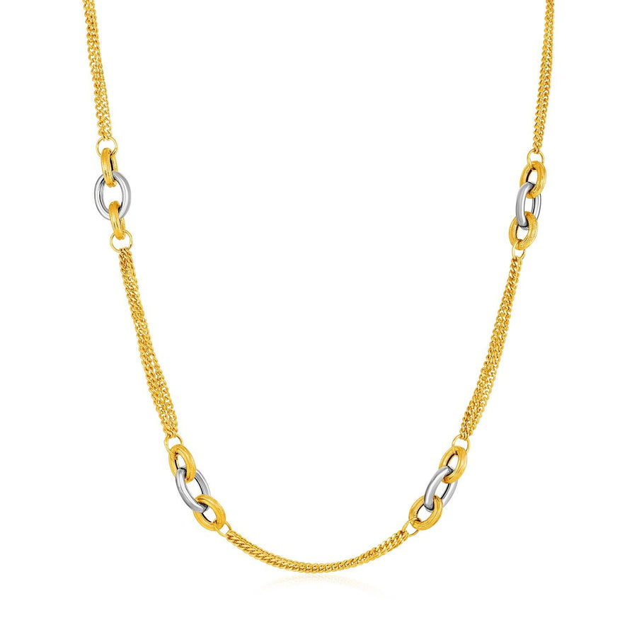 14k Two-Tone Yellow and White Gold Gourmette Necklace with Links
