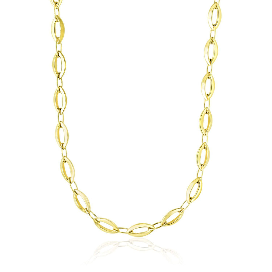 14k Yellow Gold Cable Marquis and Oval Link Design Necklace