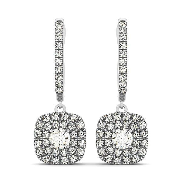 14k White Gold Double Halo Cushion Outer Shaped Diamond  Earrings (3/4 cttw)