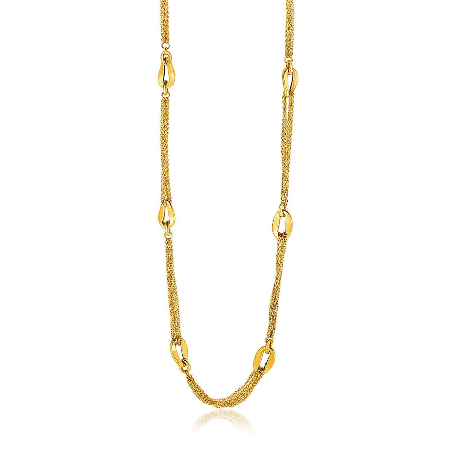14k Yellow Gold Curved Oval Link and Multi-Strand Cable Chain Necklace