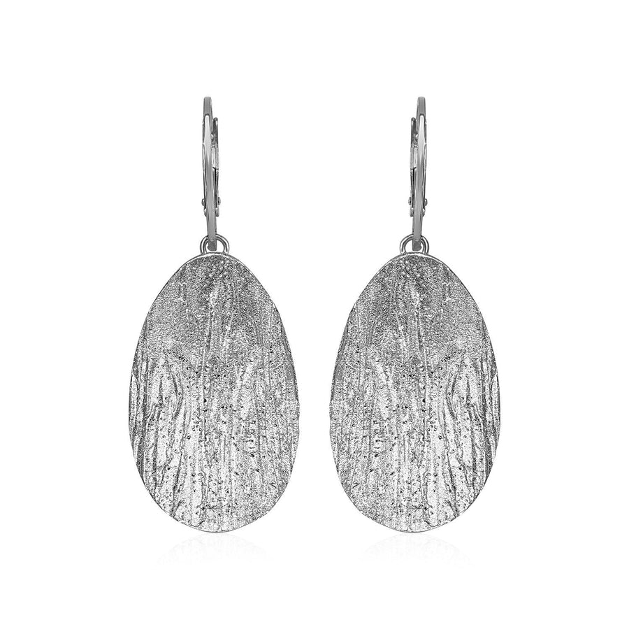 Textured Oval Earrings with White Finish in Sterling Silver