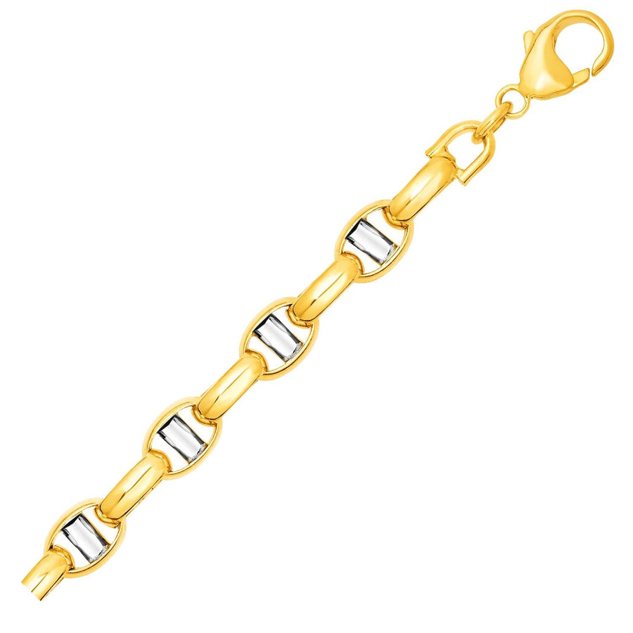 14k Two-Toned Yellow and White Gold Oval Link Men's Bracelet