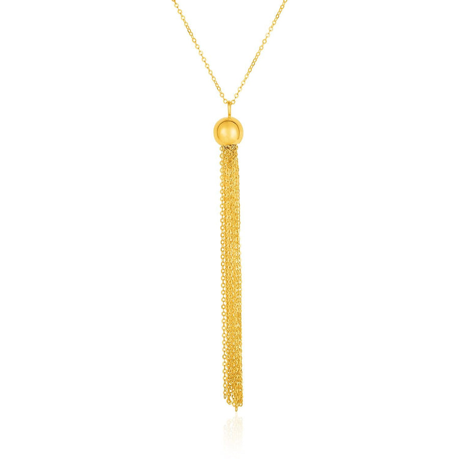 14k Yellow Gold Ball and Multi-Strand Tassel Necklace