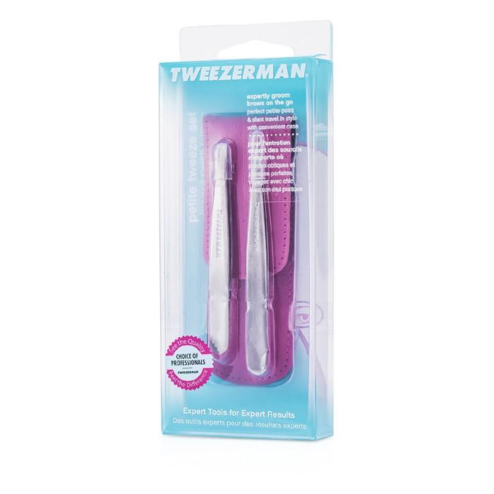 Petite Tweeze Set: Slant Tweezer + Point Tweezer - (with Pink Case) - 2pcs