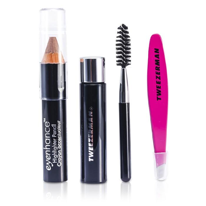 Mini Brow Rescue Kit: Slant Tweezer + Browmousse + Brow Brush + Eyenhance Brow Highlighter (studio Collection) - 4pcs+1case