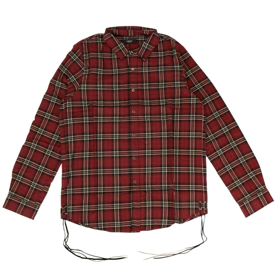 Laced Plaid Button Down Shirt - Red