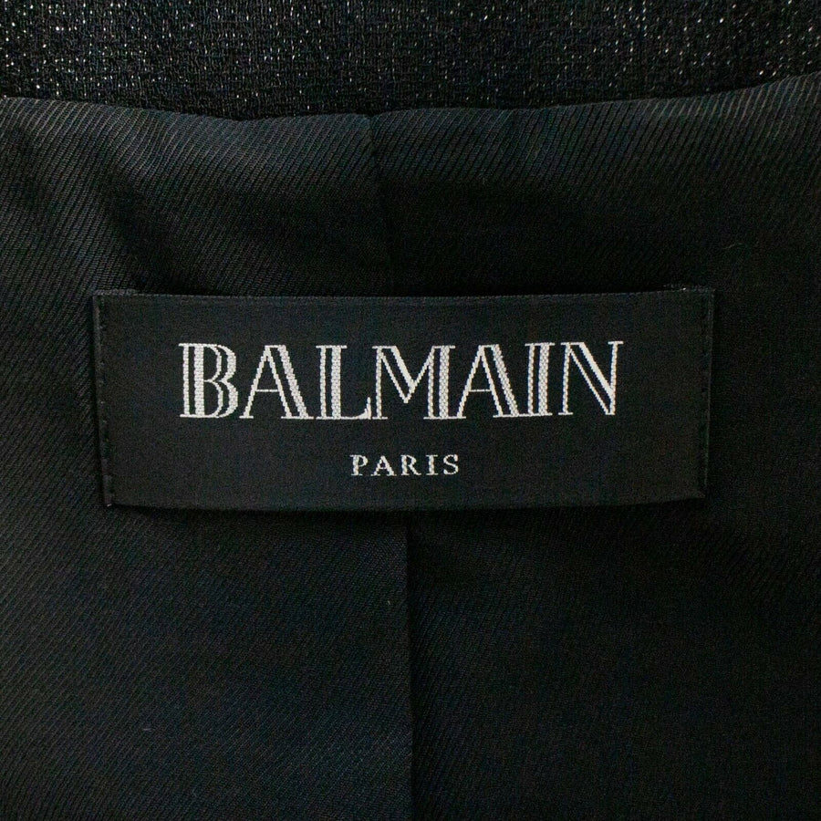 Metallic Wool Double Breasted Blazer - Black