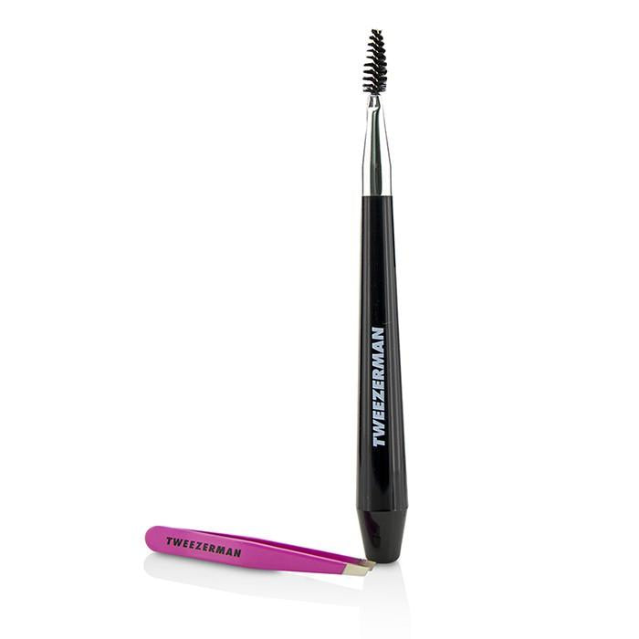 Hide Away Brow Brush With Mini Slant Tweezer - -