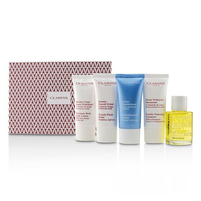 French Beauty Box: 1x Cleanser 30ml, 1x Hydraquench Cream 30ml, 1x Beauty Flash Balm 30ml, 1x Body Treatment Oil, 1x B/l - 5pcs