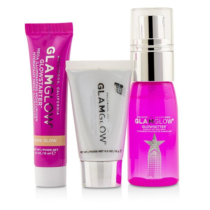 Glamglow On The Go Set: Supermud Clearing Treatment 15g/0.5oz + Glowstarter Mega Illuminating Moisturizer - Nude Glow 15ml/0.5oz + Glowsetter Makeup