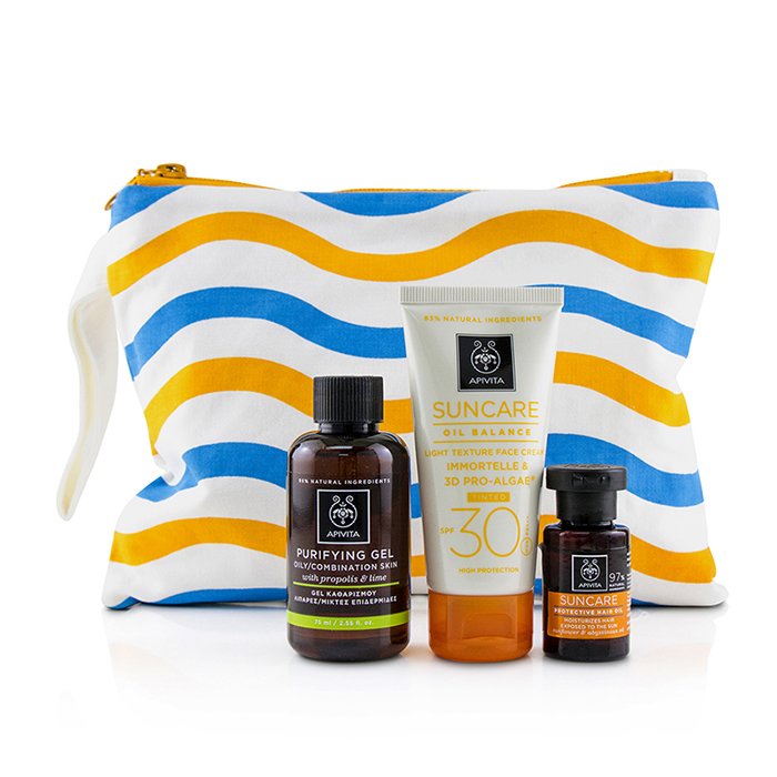 Suncare Set: Suncare Oil Balance Face Cream Spf30 - Tint 50ml + Purifying Gel 75ml + Protective Hair Oil - 3pcs+1bag