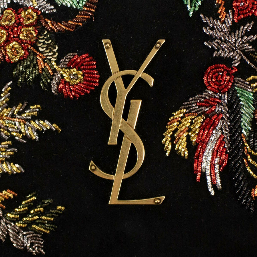 Suede Embroidered Parrots 'Kate' Chain Handbag - Black