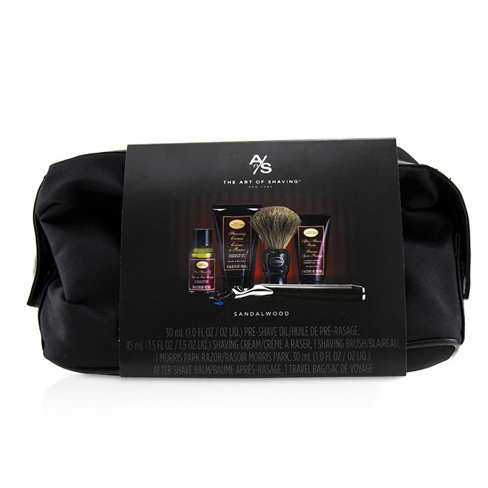 The Four Elements Of The Perfect Shave Set With Bag - Sandalwood: Pre Shave Oil + Shave Crm + A/s Balm + Brush + Razor - 5pcs+1Bag