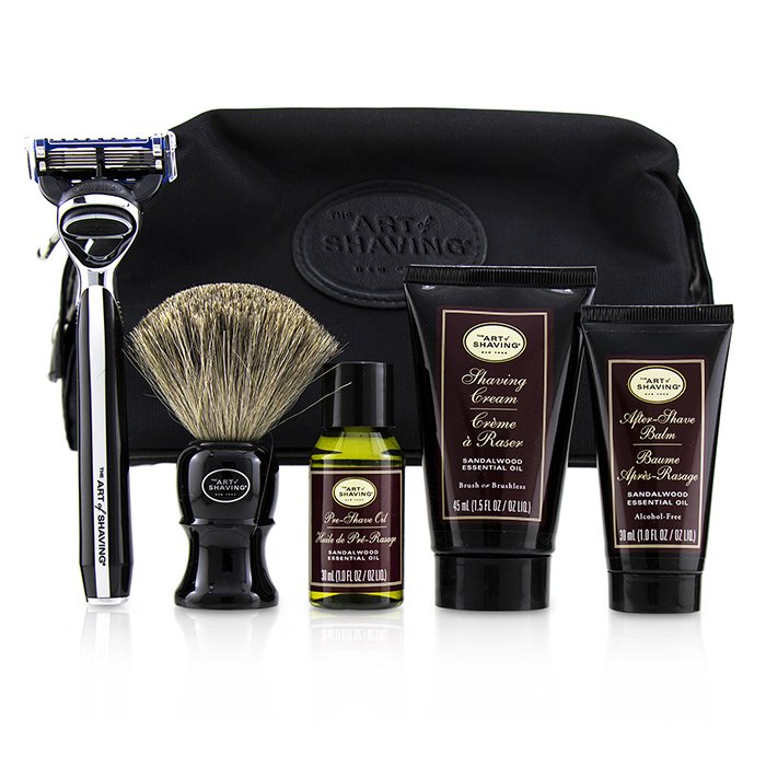 The Four Elements Of The Perfect Shave Set With Bag - Sandalwood: Pre Shave Oil + Shave Crm + A/s Balm + Brush + Razor - 5pcs+1Bag