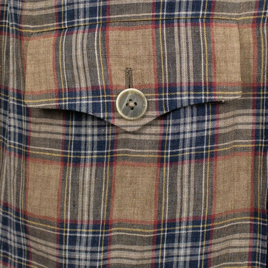 Drop 8 Plaid Button Down Linen Sport Coat - Brown