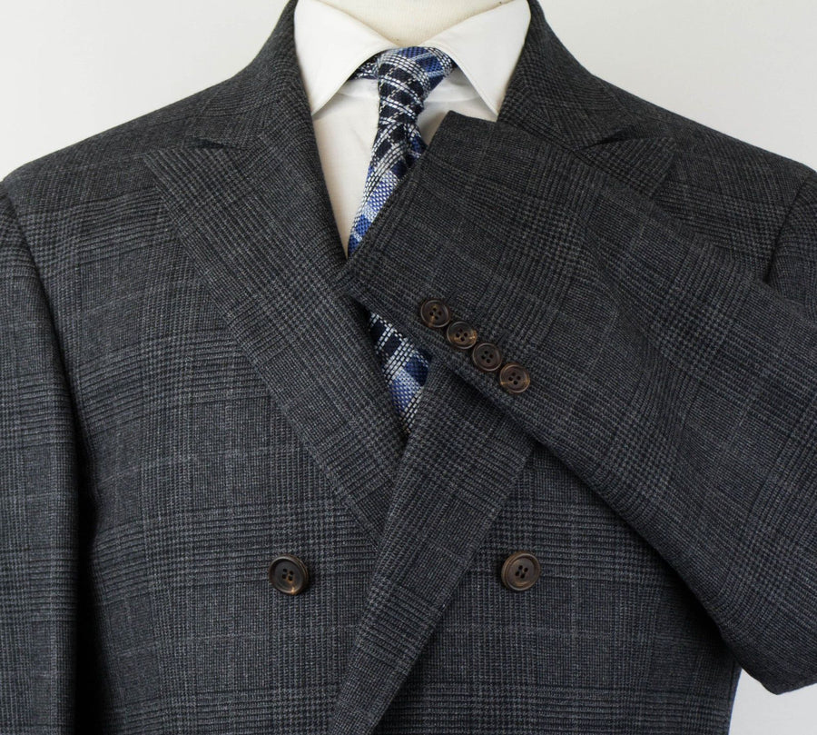 Cashmere-Wool Glen Check Double Breated Sport Coat - Gray