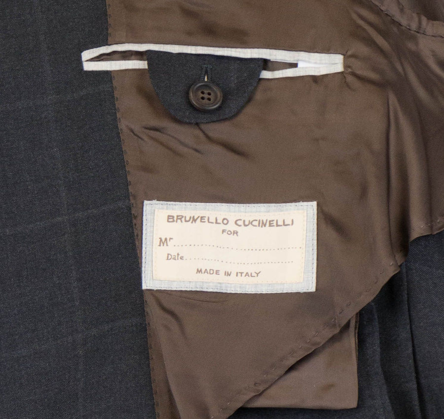 Wool Blend Windowpane Check 3 Roll 2 Button Sport Coat - Gray