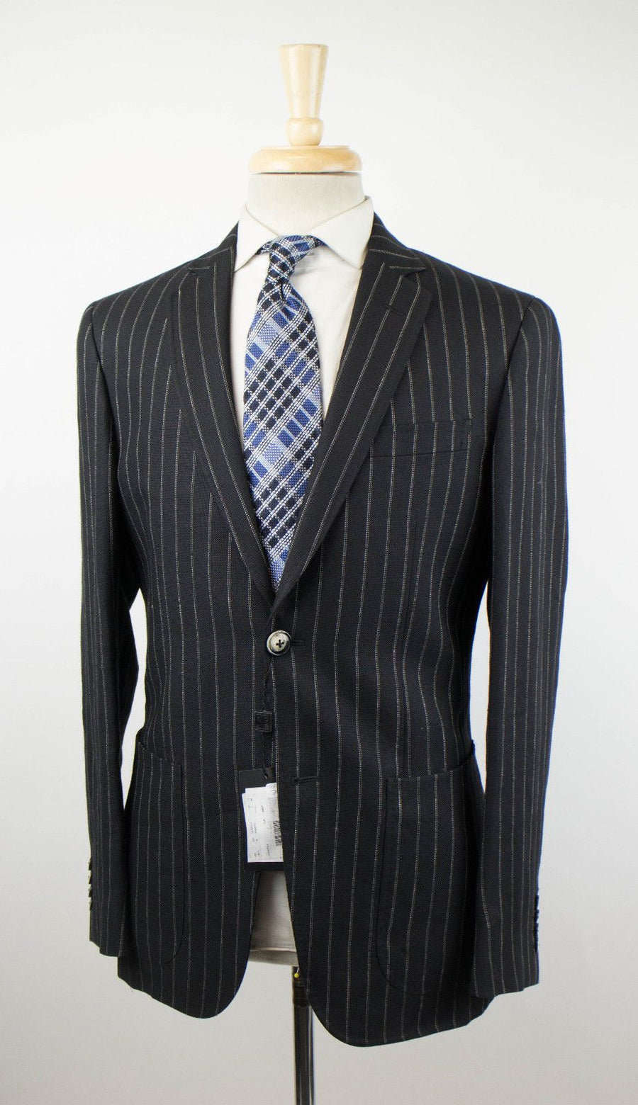 Striped Linen Blend 2 Button Sport Coat - Black
