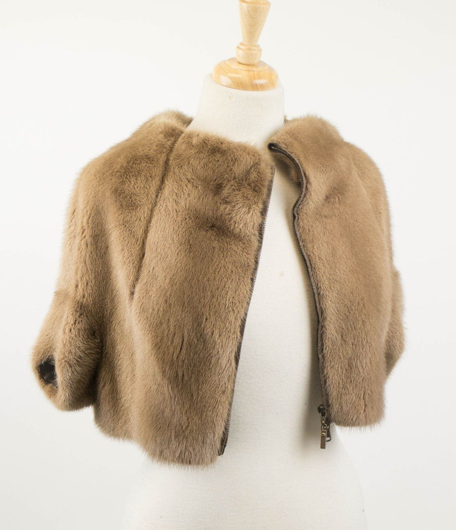 Mink Fur Zipped Jacket - Brown