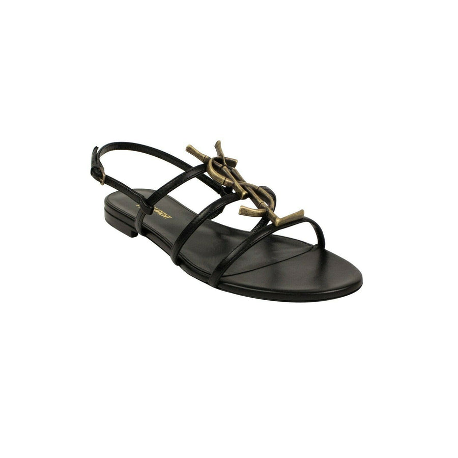 Cassandra Leather Open Toe Logo Sandals - Black / Gold