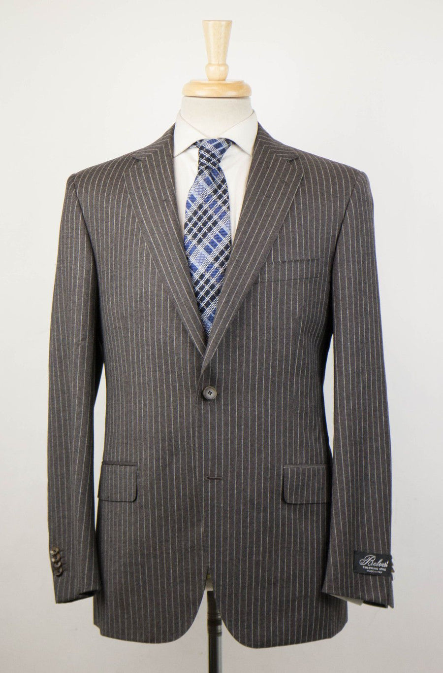 Striped Wool 2 Button Suit - Brown