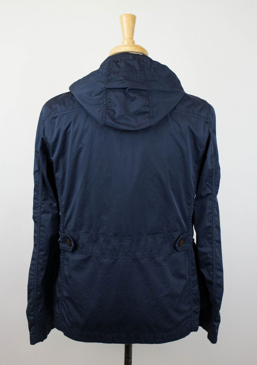 Cotton W/ Removable Hood Trench Coat - Blue