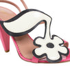 Leather Flower Ankle Strap Sandal Pumps - Pink / White