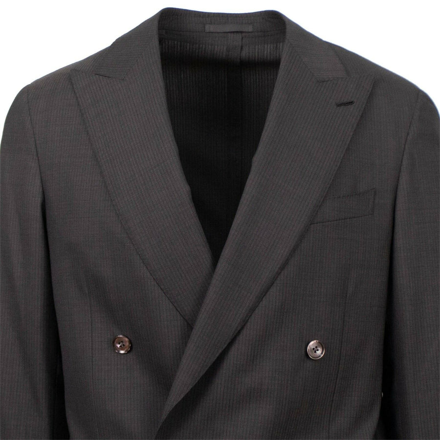 Drop 7 Striped Double Breasted Slim/Trim Fit Suit - Brown