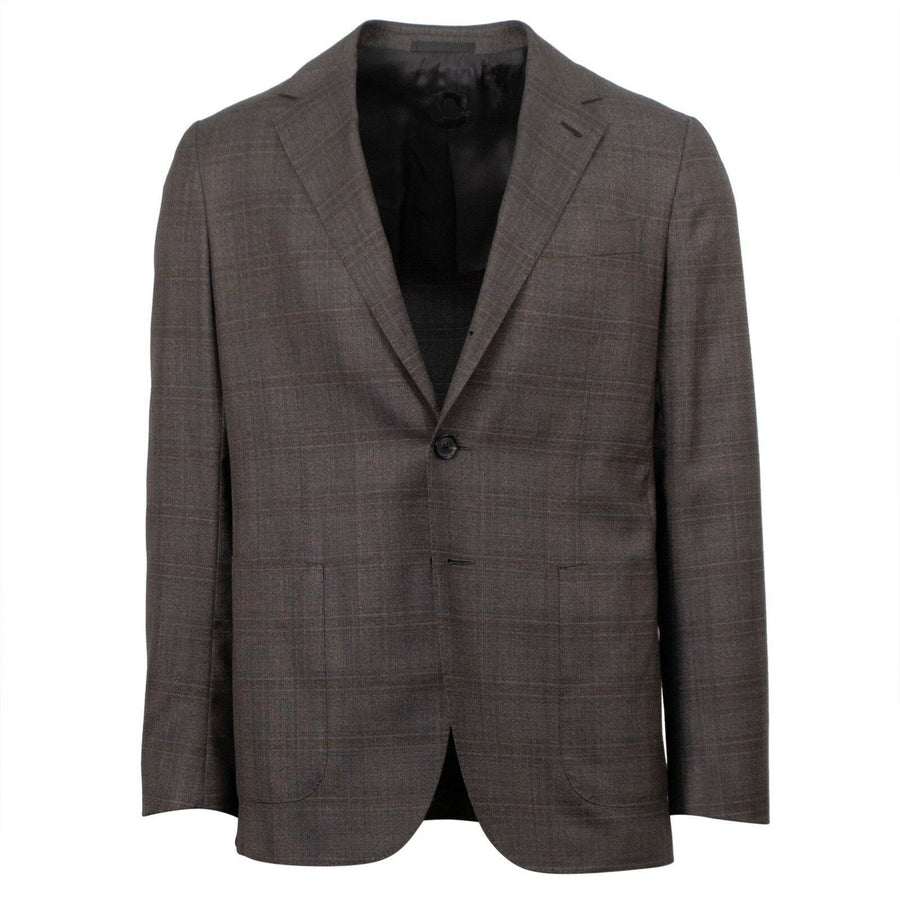 Drop 8 Plaid Cotton Blend 3 Roll 2 Button Slim Fit Suit - Brown
