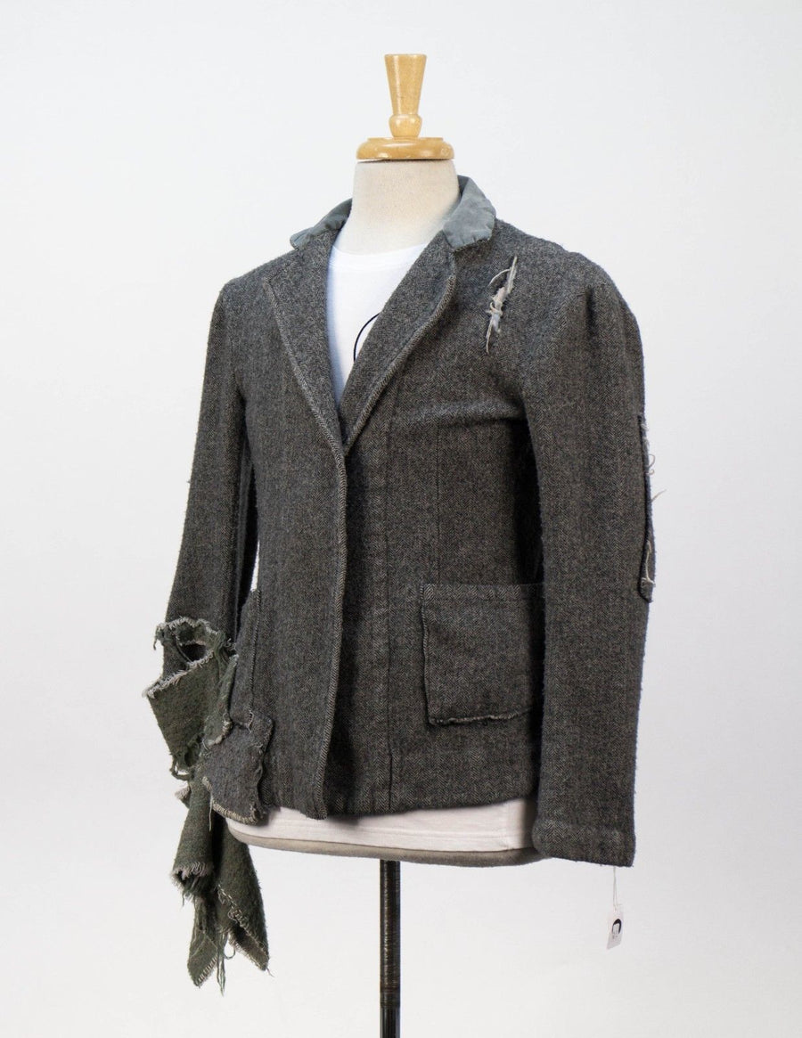 Wool-Silk No Button Distressed Sport Coat - Gray