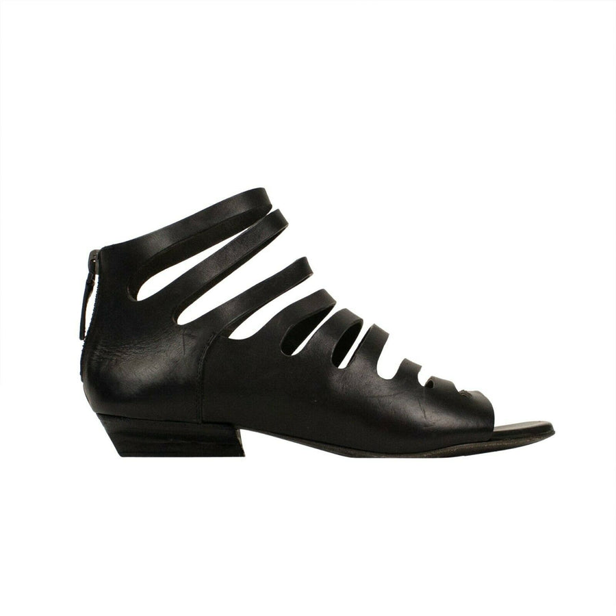 Sandaletto Calf Skin Leather Heels Sandals - Black