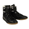 High Top Fur Lined Canvas & Leather Sneakers - Black