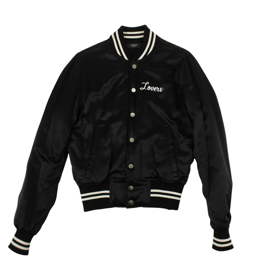 Lovers Embellished Silk Baseball Bomber Jacket - Black