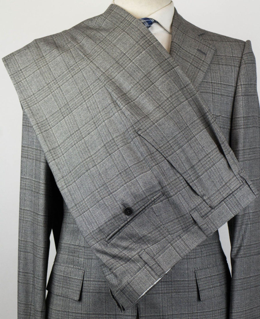 Drop 7 Plaid Wool 2 Button Suit - Light Gray