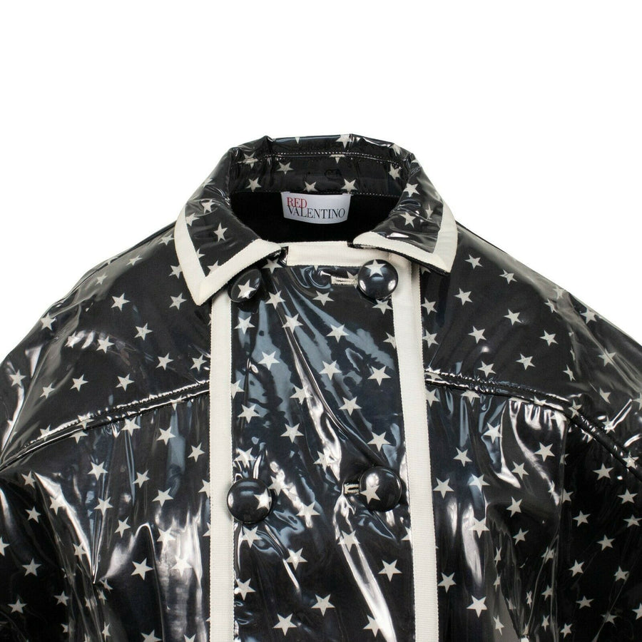 Star Print Plastic Short Sleeve Coat - Black