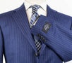 Drop 4 Striped Wool 3 Roll 2 Button Suit - Blue