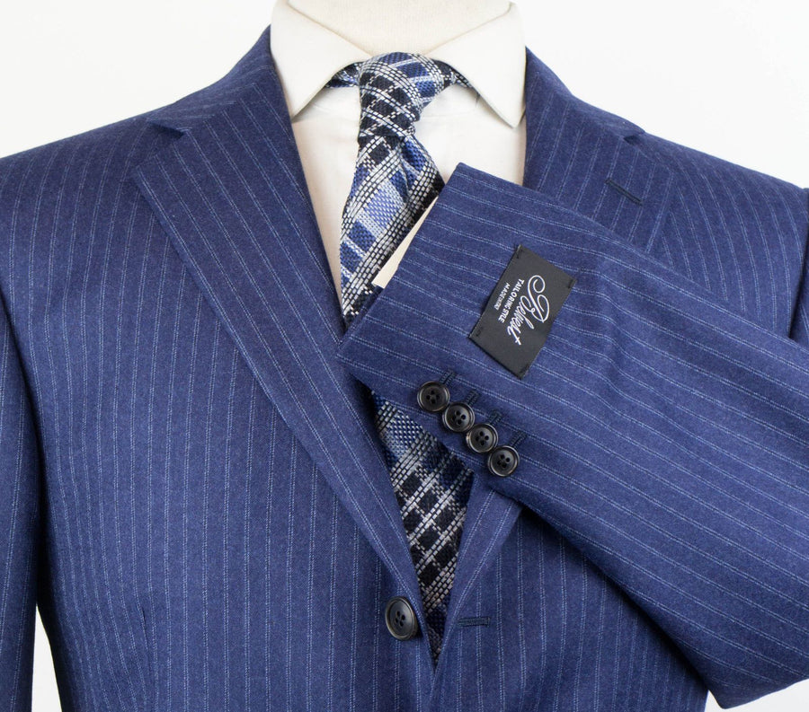 Drop 4 Striped Wool 3 Roll 2 Button Suit - Blue