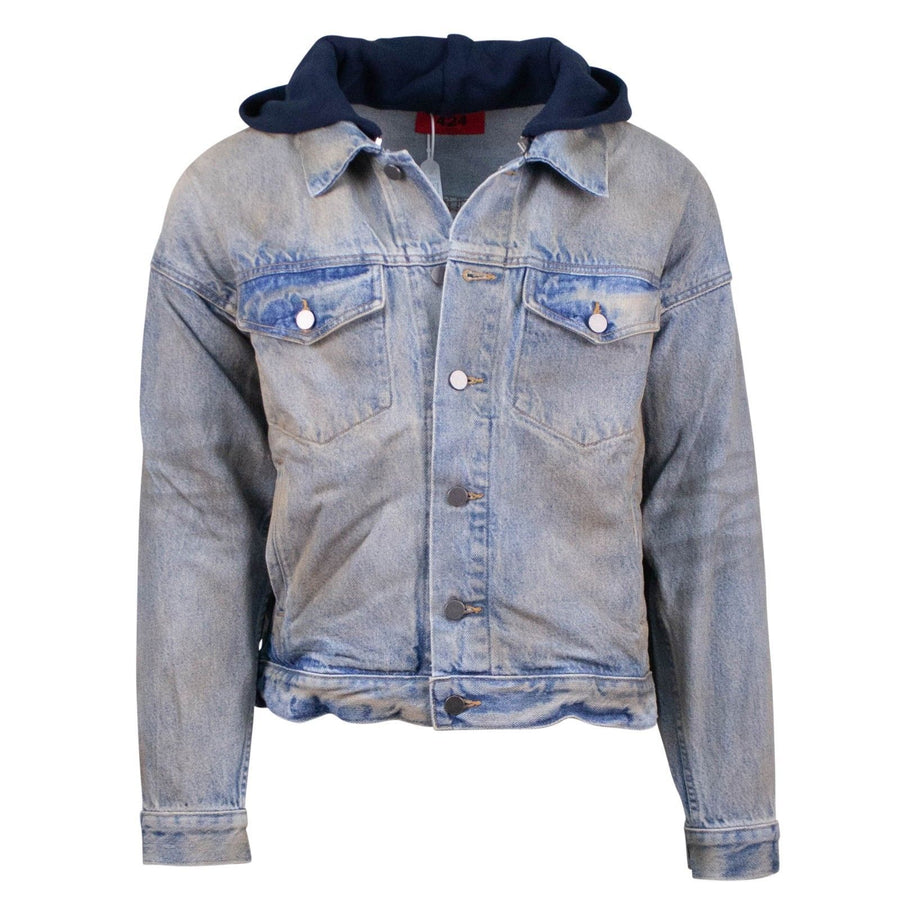 Mechanic Wash Denim Trucker Detachable Hood Jacket - Faded Denim
