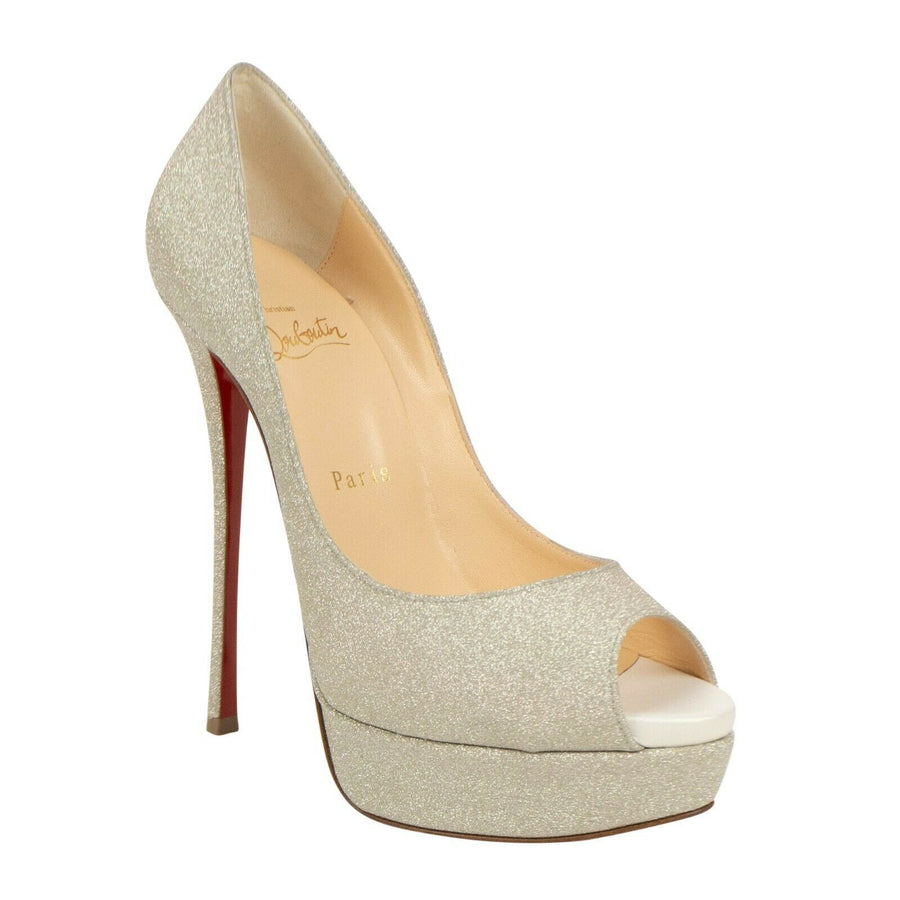 Fetish Peep Toe Glitter Pumps - Silver