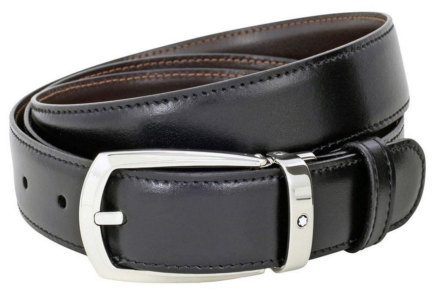 Montblanc 112960 Men's Reversible Black/brown Leather Horseshoe Belt