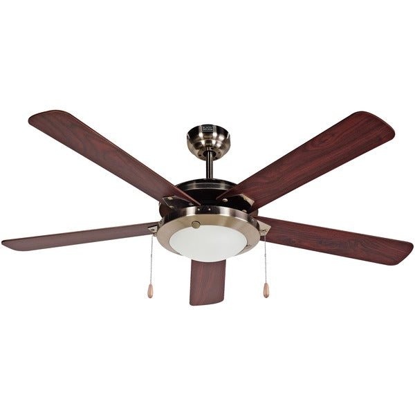 52-Inch 5-Bladed Pull Chain Brushed Nickel Ceiling Fan