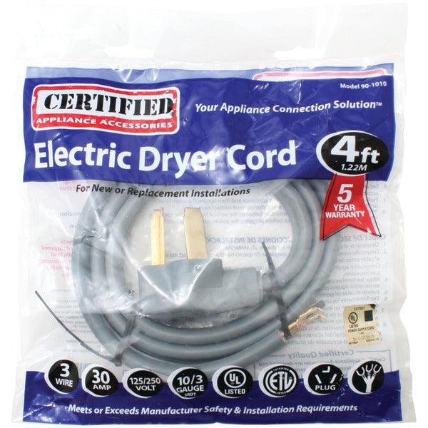3-Wire Open-End-Connector 30-Amp Dryer Cord, 4ft