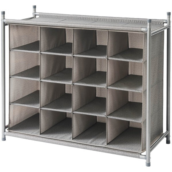 Harmony Twill Stackable 16-Cubby Shoe Organizer