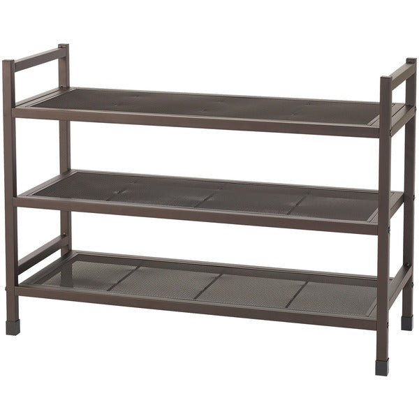 Heavy-Duty Stackable 3-Tier Metal Shoe Rack with Mesh Shelves