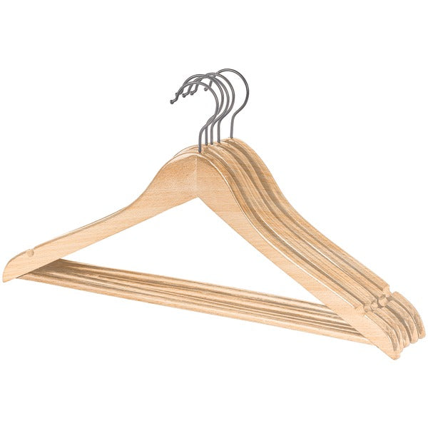 Wood Contoured-Profile Suit Hangers, 5-Pack (Natural)