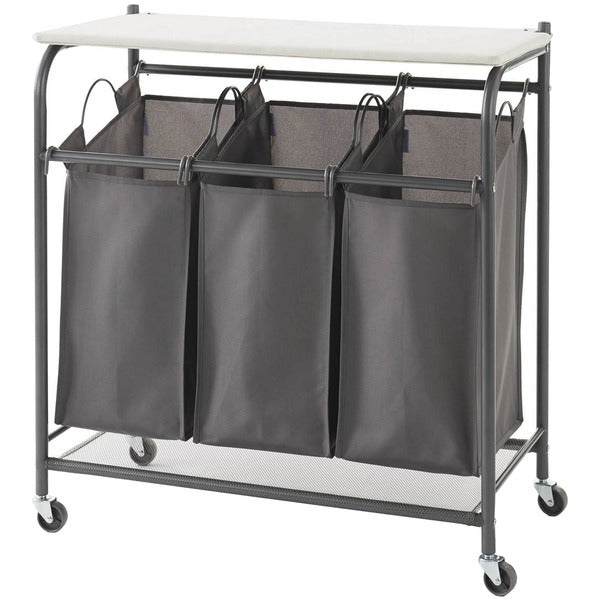 Rolling Triple Laundry Sorter with Ironing Board Top and EVERFRESH(R) Odor Control