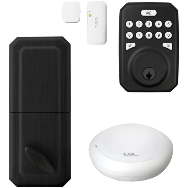 MiEQ Smart HUB, Dead Bolt Lock and Door Sensor Combo Kit (Oil-Rubbed Bronze Finish)