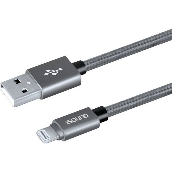 Heavy-Duty Braided Charge & Sync USB Cable with Lightning(R) Connector, 10ft (Silver)