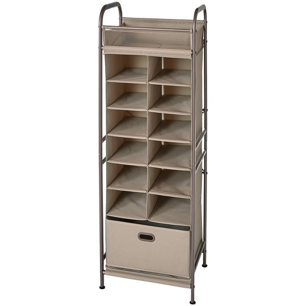 Vertical 12-Cubby Shoe Storage Organizer with Bin Drawer